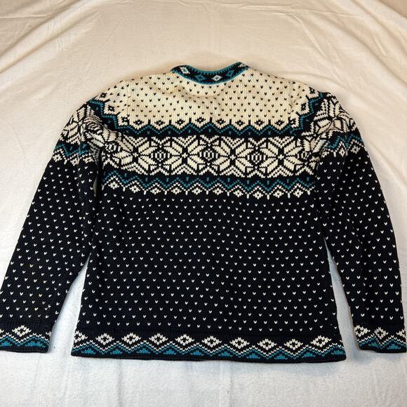 L.L. Bean Nordic Sweater Black Teal Cardigan Button Up Medium Cotton VTG Cabin - Picture 10 of 10